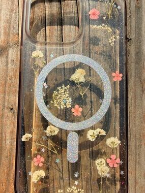 Clear Floral iPhone Case with Glitter Ring